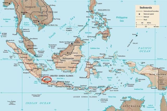 Jakarta on Java - Indonesia map