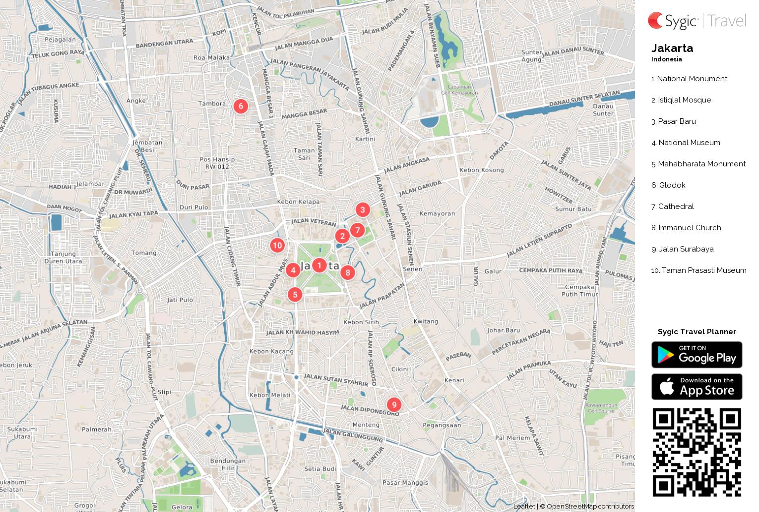 Map of Jakarta tourist: attractions and monuments of Jakarta